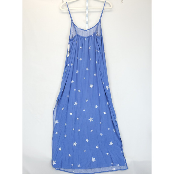 Jasmine & Ginger Maxi Adjustable Strap Dress Star Print Women S Blue Long Slit - Picture 2 of 10